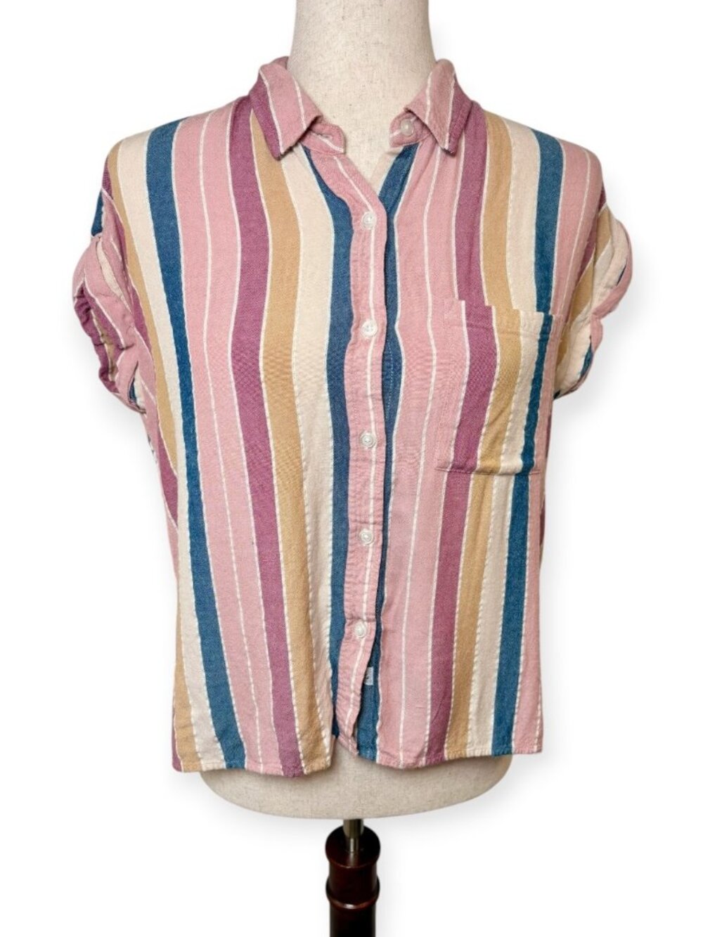 Rails Whitney Pink Blue Paradise Stripe Metallic Button Down Shirt Size Small